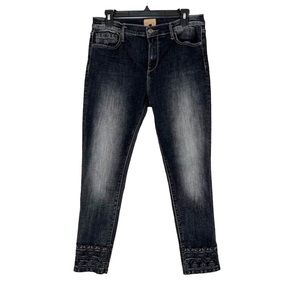 DRIFTWOOD Jackie Black Denim Embroidered Ankle and Pocket Ankle Skinny Jeans